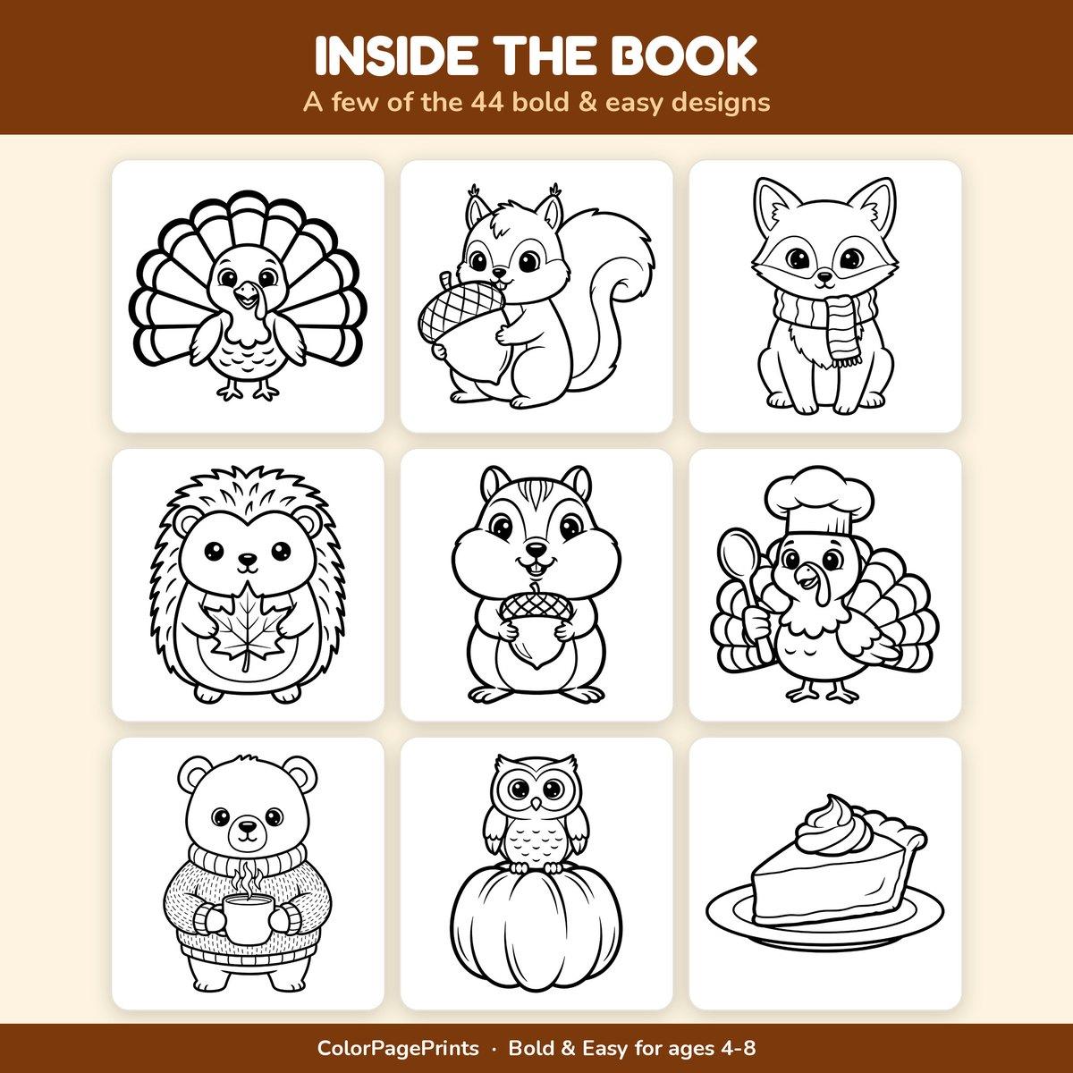 Cute & Thankful Thanksgiving Coloring Book — look inside 2