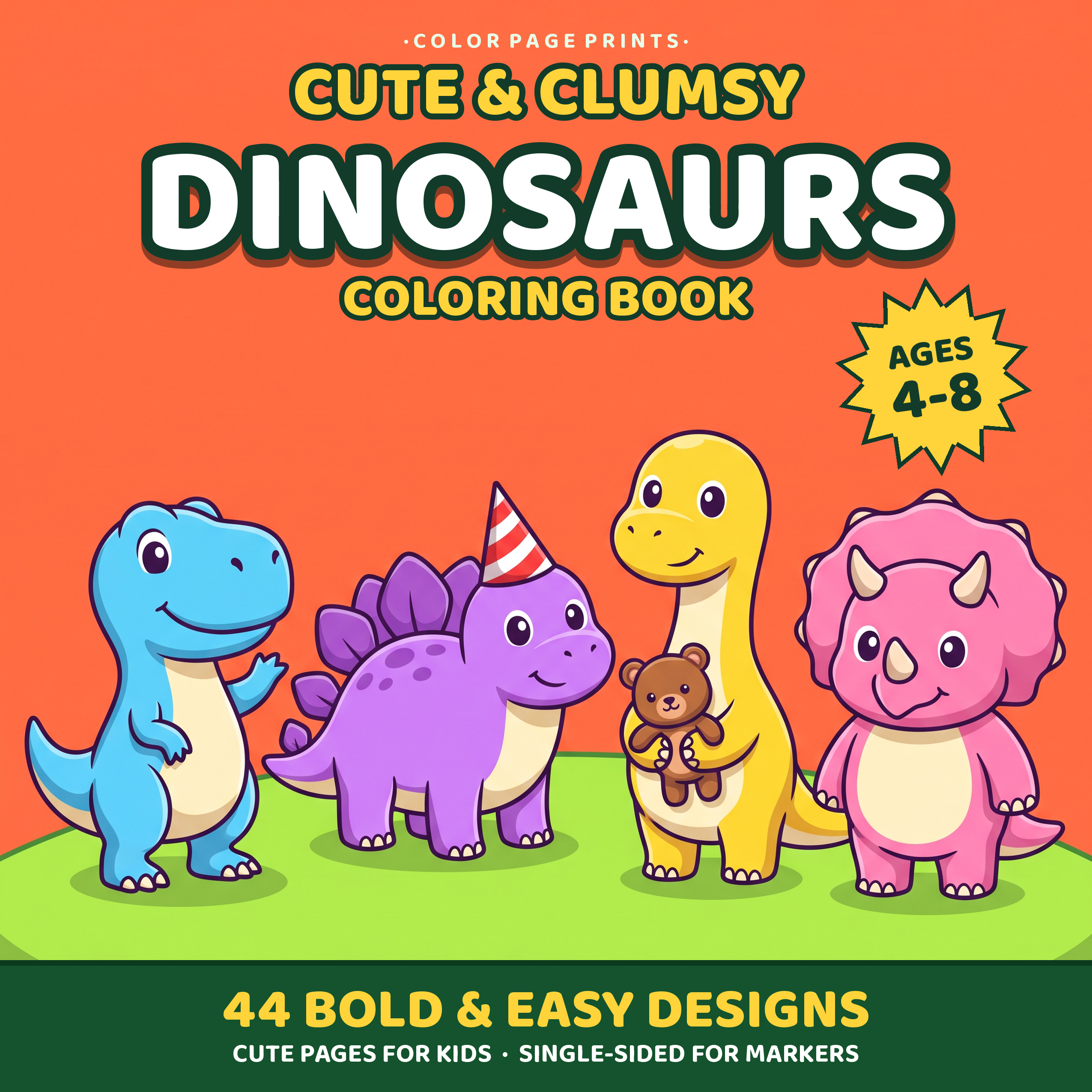 Cute & Clumsy Dinosaurs Coloring Book cover preview