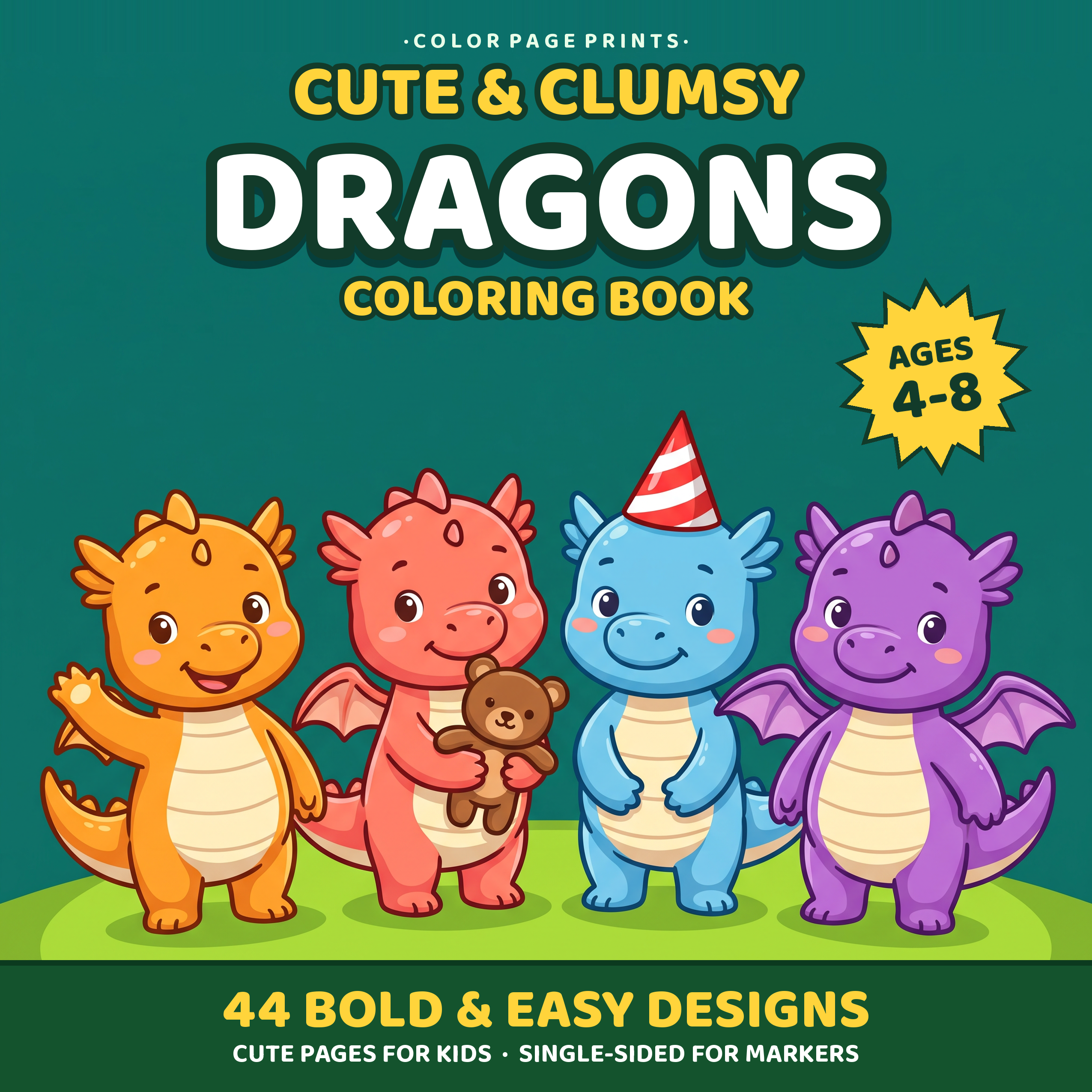 Cute & Clumsy Dragons Coloring Book cover preview