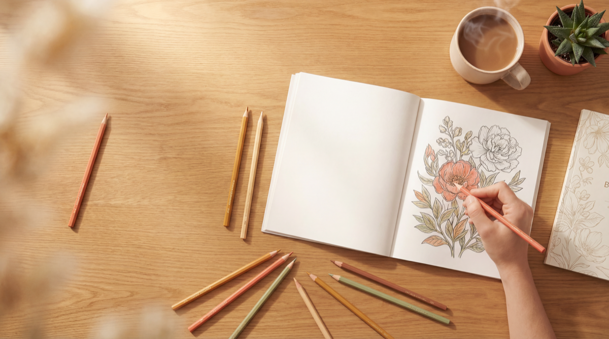 Colors of Calm workspace with coloring pages and art tools