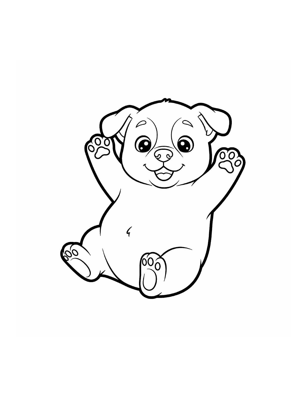A floppy-eared puppy sitting with both front paws raised, in black-and-white coloring outlines