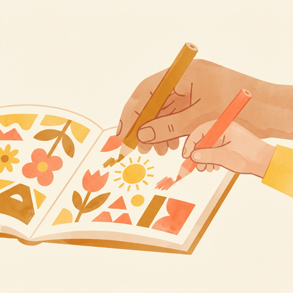 Parent and child coloring together at a table