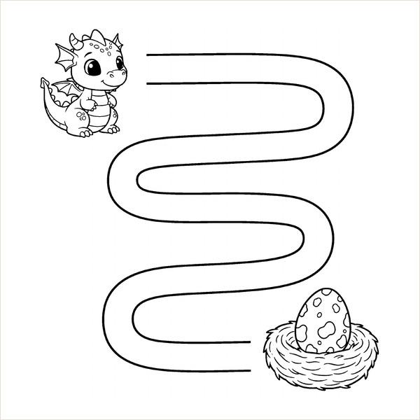 Wide path maze leading a baby dragon to a nest of dragon eggs