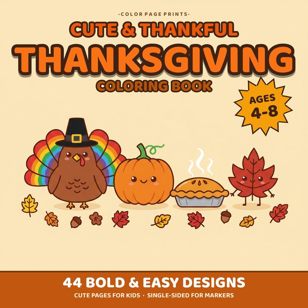 Cute & Thankful Thanksgiving Coloring Book cover