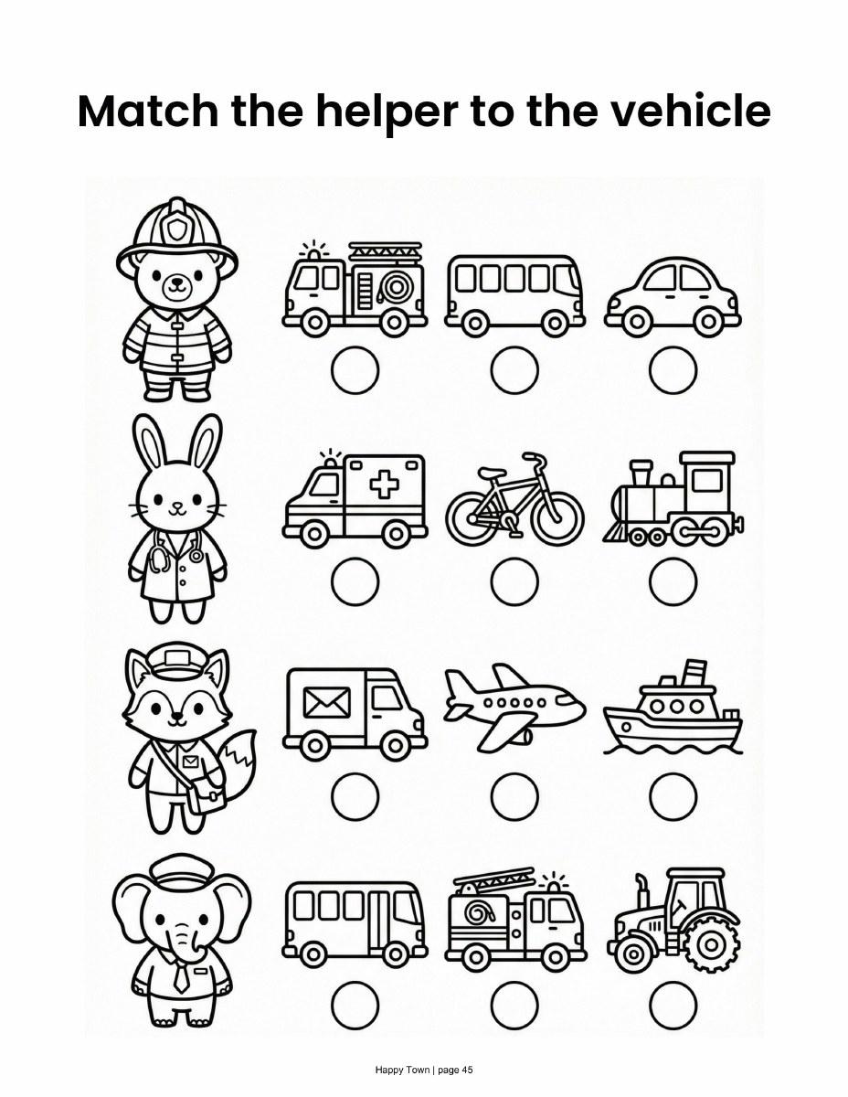 An actual activity page from Community Helpers.