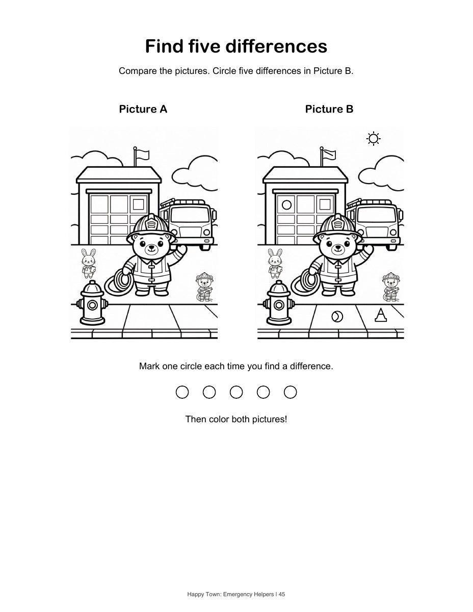 An actual activity page from Emergency Helpers.