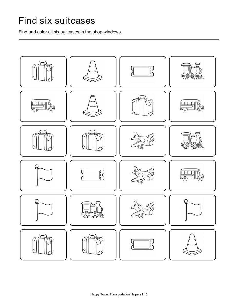 An actual activity page from Transportation Helpers.