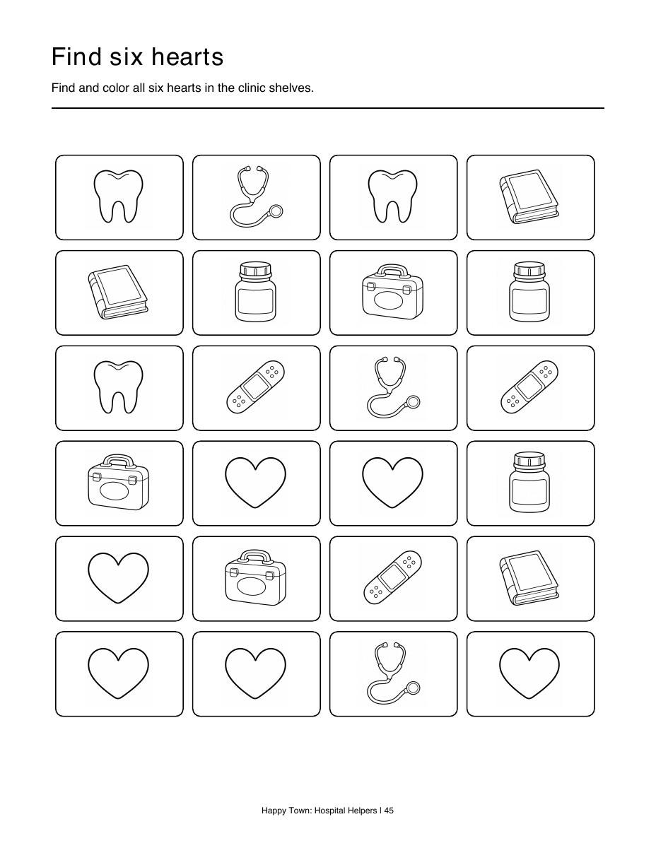 An actual activity page from Hospital Helpers.