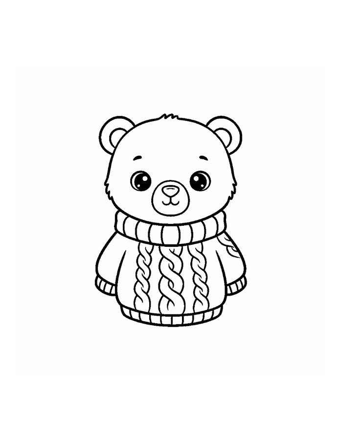 Free printable bear wearing a cozy sweater coloring page