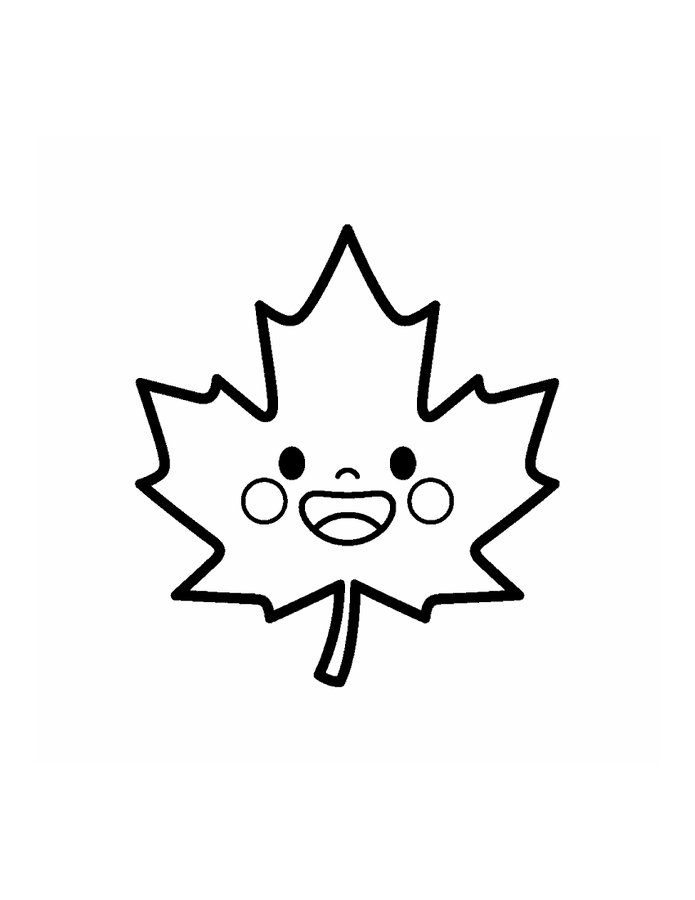 Free printable smiling maple leaf coloring page for kids