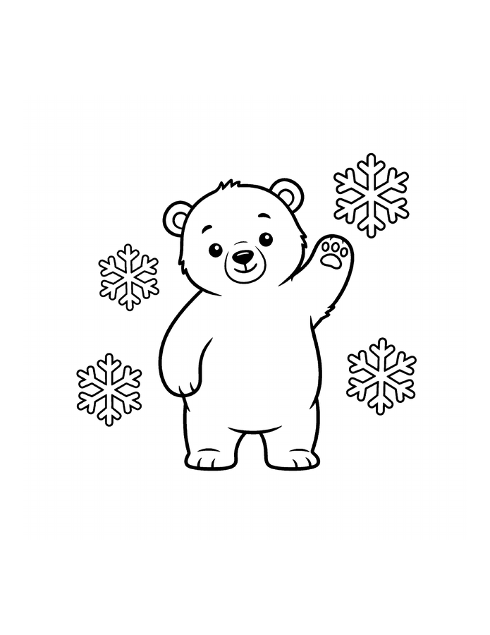 Free printable waving polar bear cub coloring page for kids