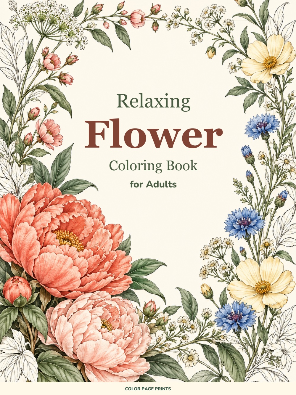 Concept cover: Relaxing Flower Coloring Book for Adults